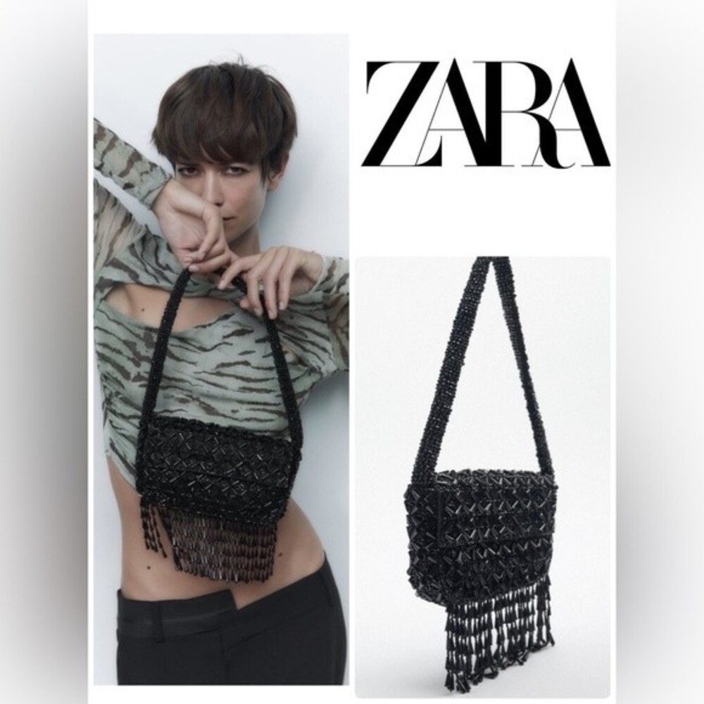 ZARA BEADED FRINGE SHOULDER BAG